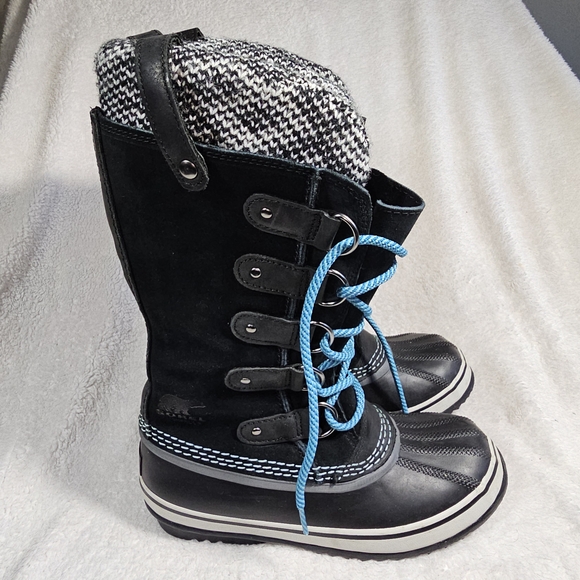 Sorel Joan Of Arctic Knit Waterproof Snow Boots Black Houndstooth Aqua 7 - Picture 2 of 16